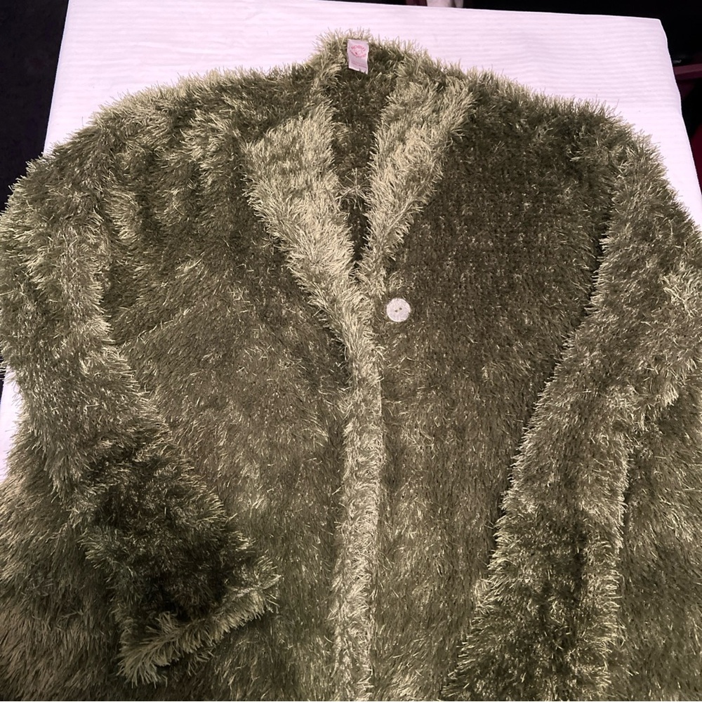 Cozy Olive Green Teddy Jacket one of a Kind